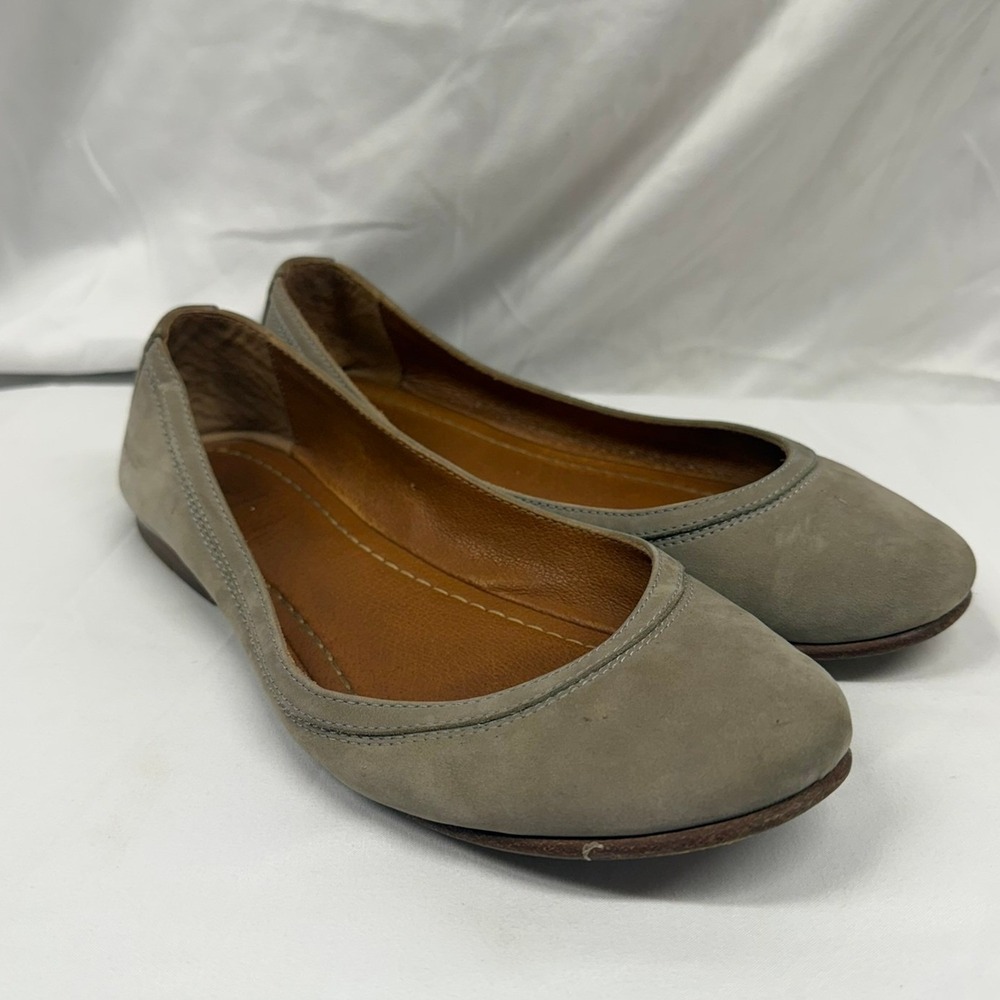 Frye Womens Carson Gray Ballet Flats Suede Leather Slip On Shoes size 9